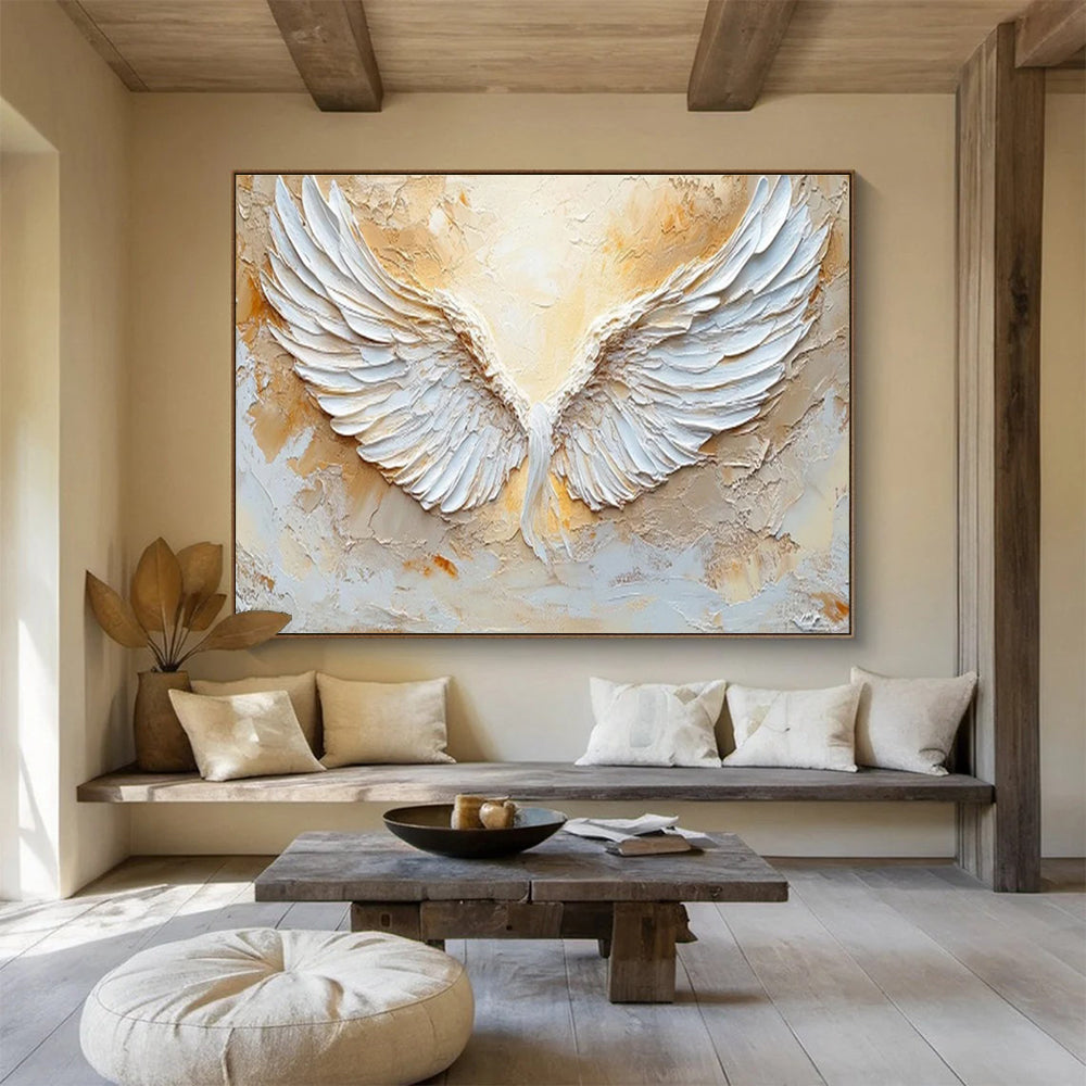 “Textured White Wings” Impasto Symbolic Painting On Canvas DKH455