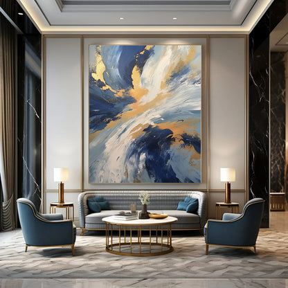 Blue - Gold Swirling Clouds - Abstract Impasto Acrylic CT1265