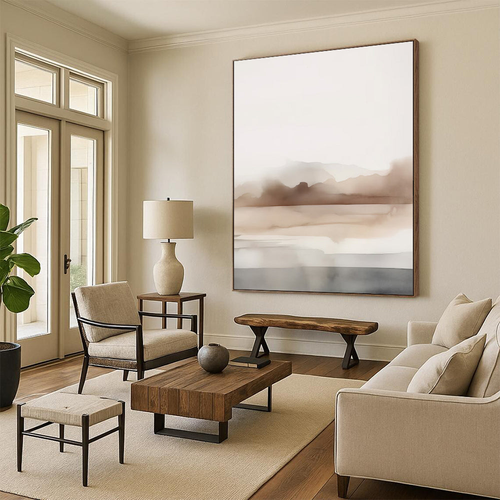 “Gradient Mountain Haze” – Abstract Watercolor Landscape with Beige and Gray Layers CT2061