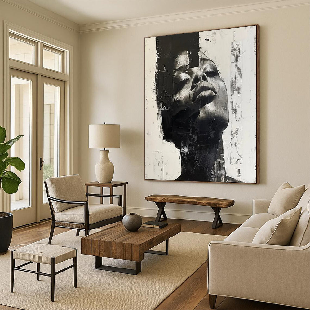 “Monochrome Abstract Portrait” - Abstract Portrait Painting On Canvas DTP139