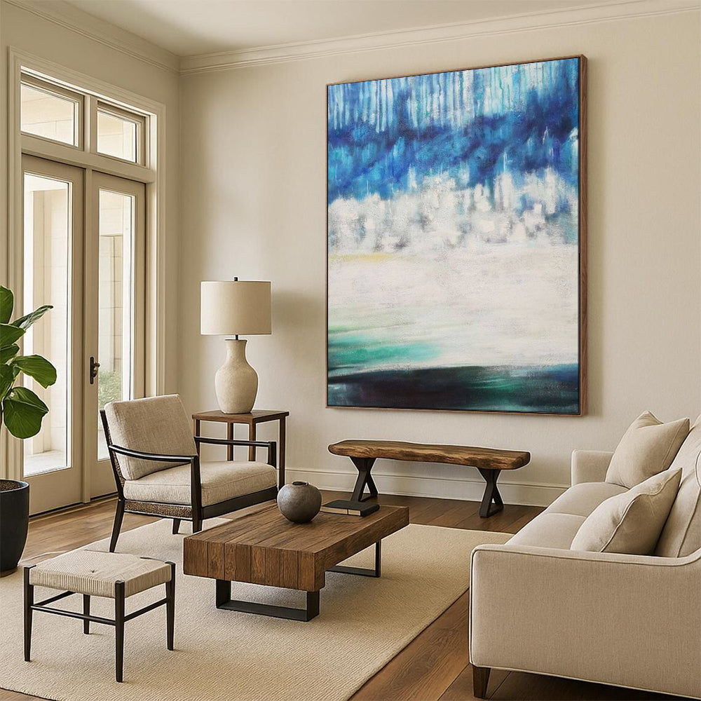 “Blue - White Layered Natural Mood” - Abstract Natural Landscape Oil Painting CT1974
