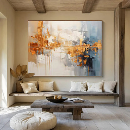 Gold and Gray Abstract Reflection - Textured Abstract Painting On Canvas DLZ183