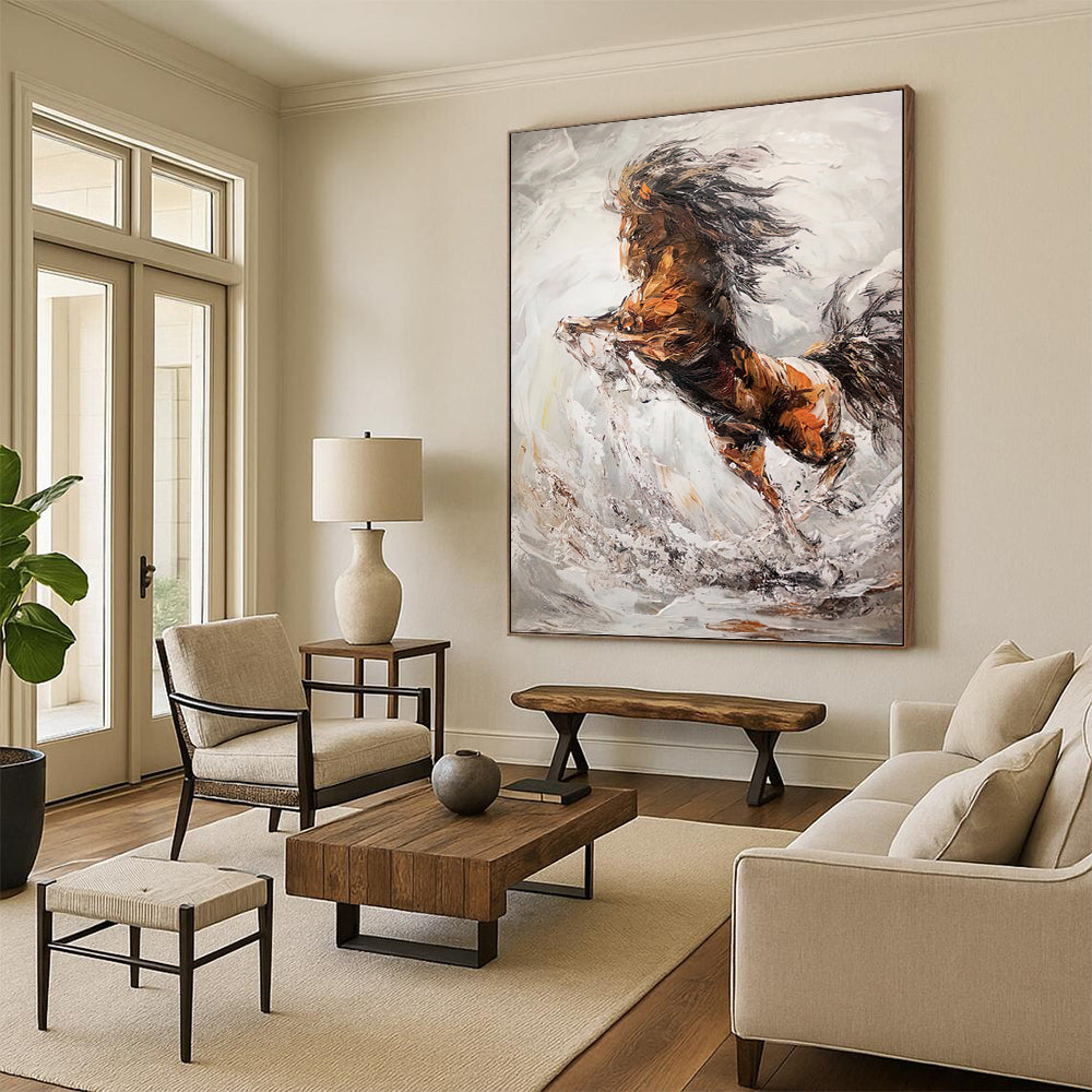 Dynamic Rearing Horse in Abstract Brushstrokes - Equine Painting On Canvas DKH1431