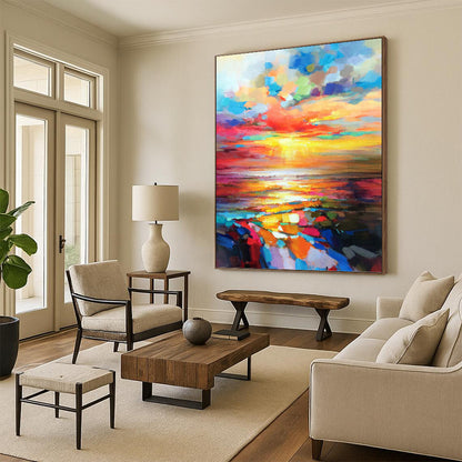 “Vibrant Sunset Seascape” - Impressionistic Landscape Painting On Canvas DKH1064