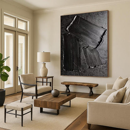 Black Textured Rectangles - Abstract Painting On Canvas DKH1333