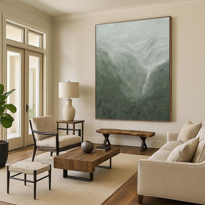 Misty Mountain Landscape in Green and Gray - Landscape Painting On Canvas DKH1490