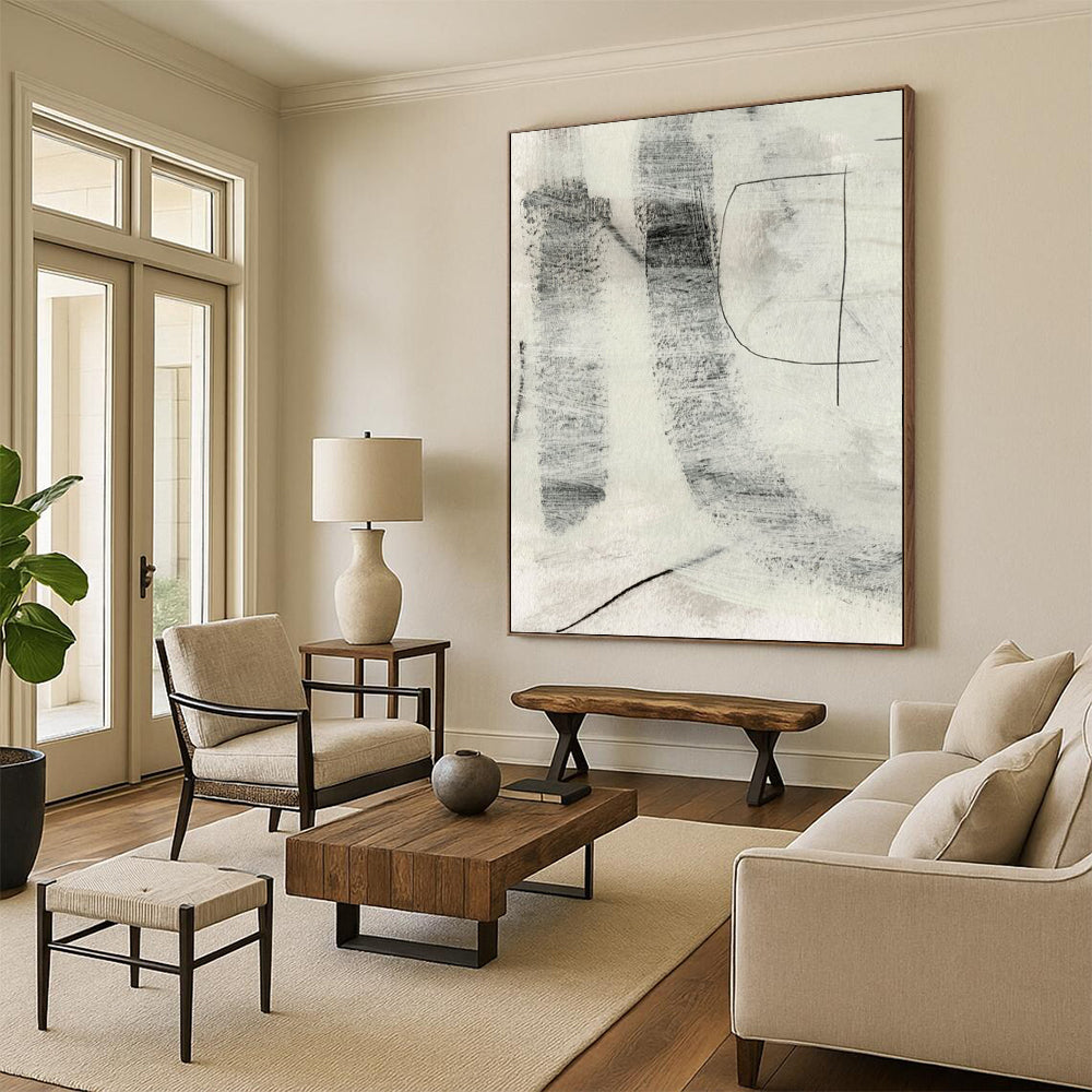 “Monochrome Textured Marks” - Black, White Abstract Painting On Canvas DTP213