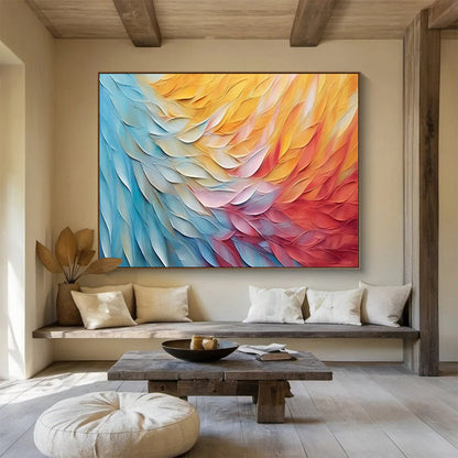 Colorful Feather - like Layers - Textured Abstract Painting On Canvas DLZ201