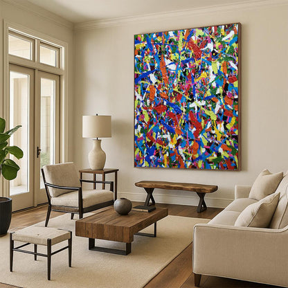 “Color Explosion” - Vibrant Multicolor Abstract Drip Painting On Canvas DKH1566