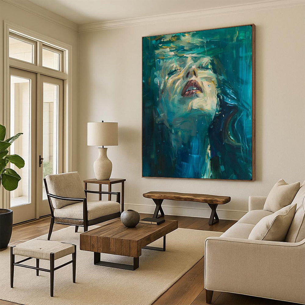 “Underwater Serenity in Teal” – Impasto Portrait Painting On Canvas CT2121