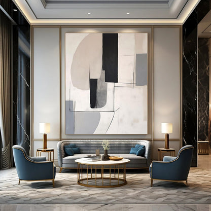 Light Grey Geometric Lines - Abstract Line Acrylic Painting CT1375