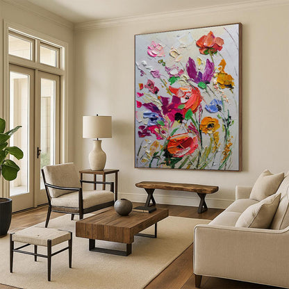“3D Floral Burst - Multicolor Impasto Flower Bouquet” Painting On Canvas DTP265