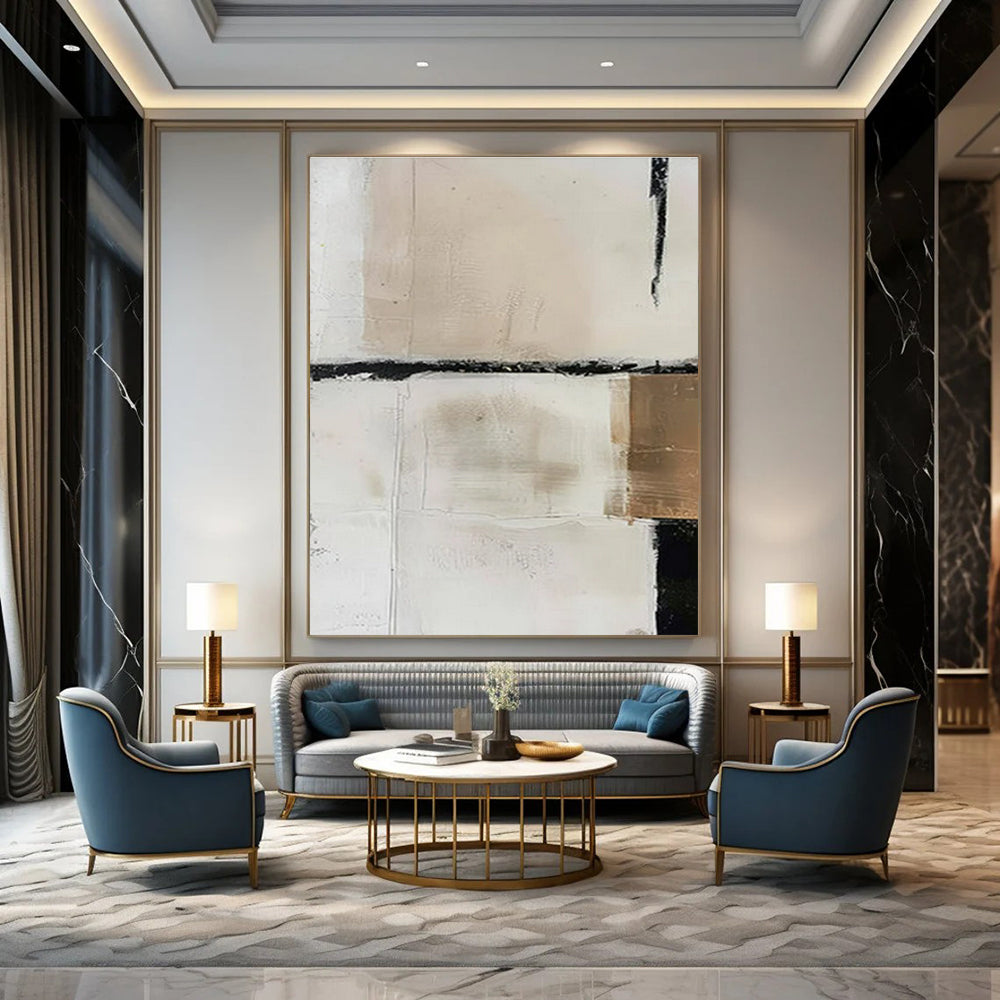 Beige & Black Textured Blocks - "Subtle Structure" - Abstract Textured Painting CT1475