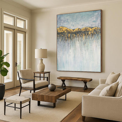 “Gold - Drenched Mountain Reflections” – Textured Abstract Landscape CT2077