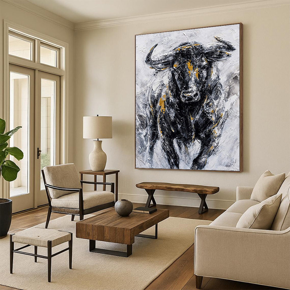 Textured Bull with Gold Highlights - Wildlife Painting On Canvas DKH1455