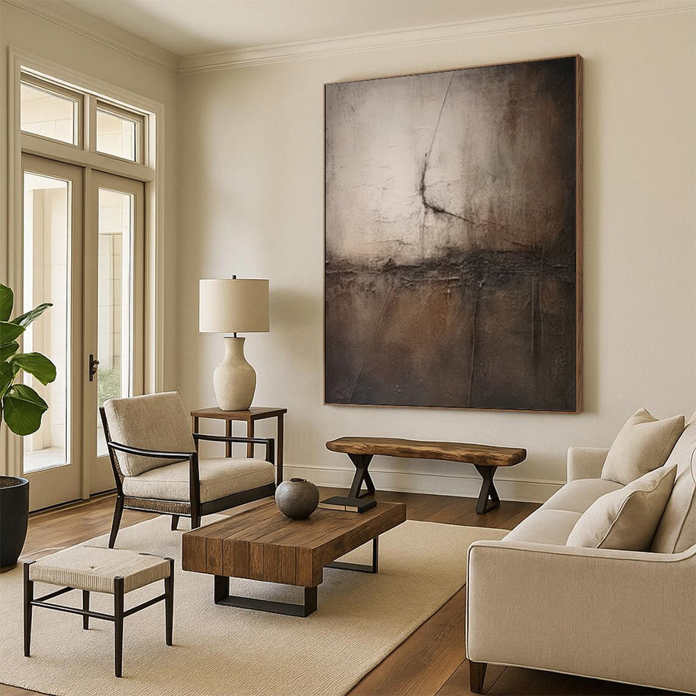 “Gray, Brown Textured Minimalism ‘Subtle Depth’” - Impasto Abstract Painting On Canvas DTP357