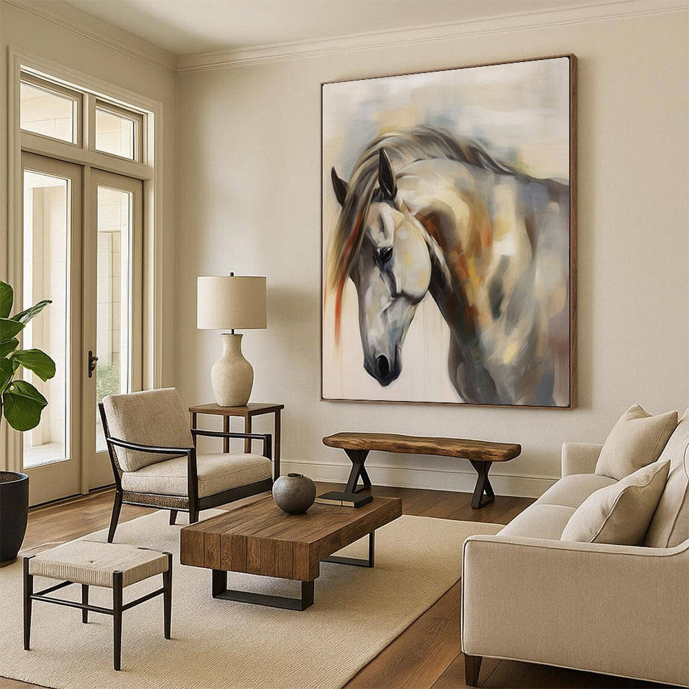 “Soft - Colored Horse Portrait” – Impressionistic Animal Oil Painting On Canvas CT2144