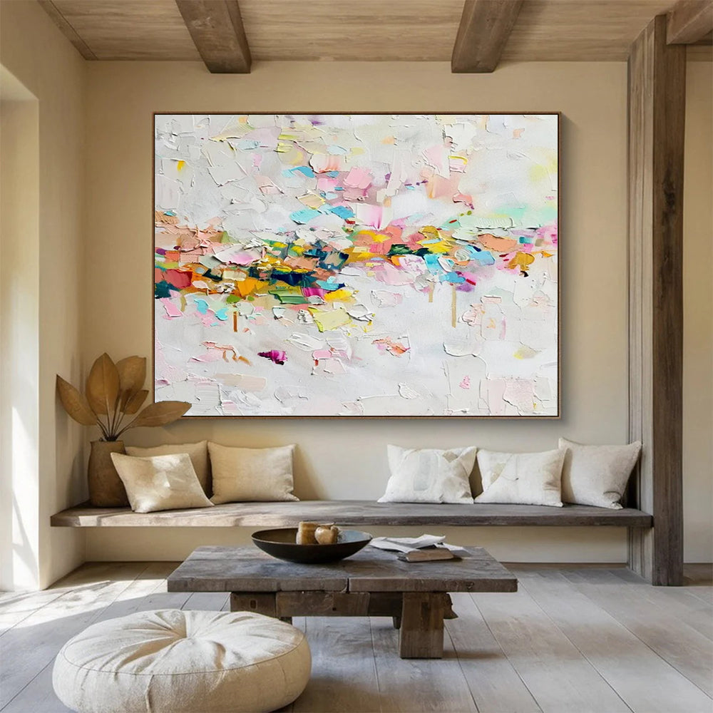 “Pastel, Textured Abstract ‘Dreamy Color Mosaic’” - Impasto Abstract Painting On Canvas DLZ044