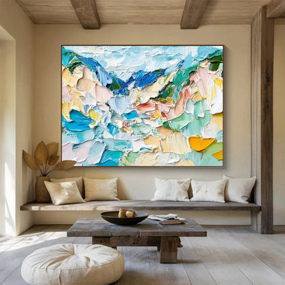 “Color - Blocked Impasto Mountains” - Abstract Landscape Painting On Canvas DKH804