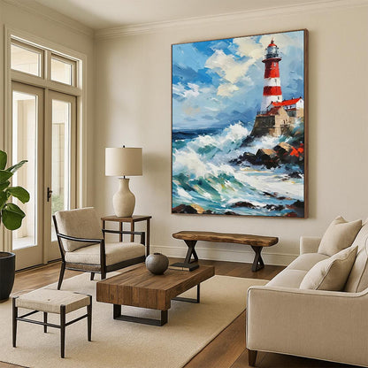 “Lighthouse in the Storm” - Impasto Maritime Oil on Canvas CT1892