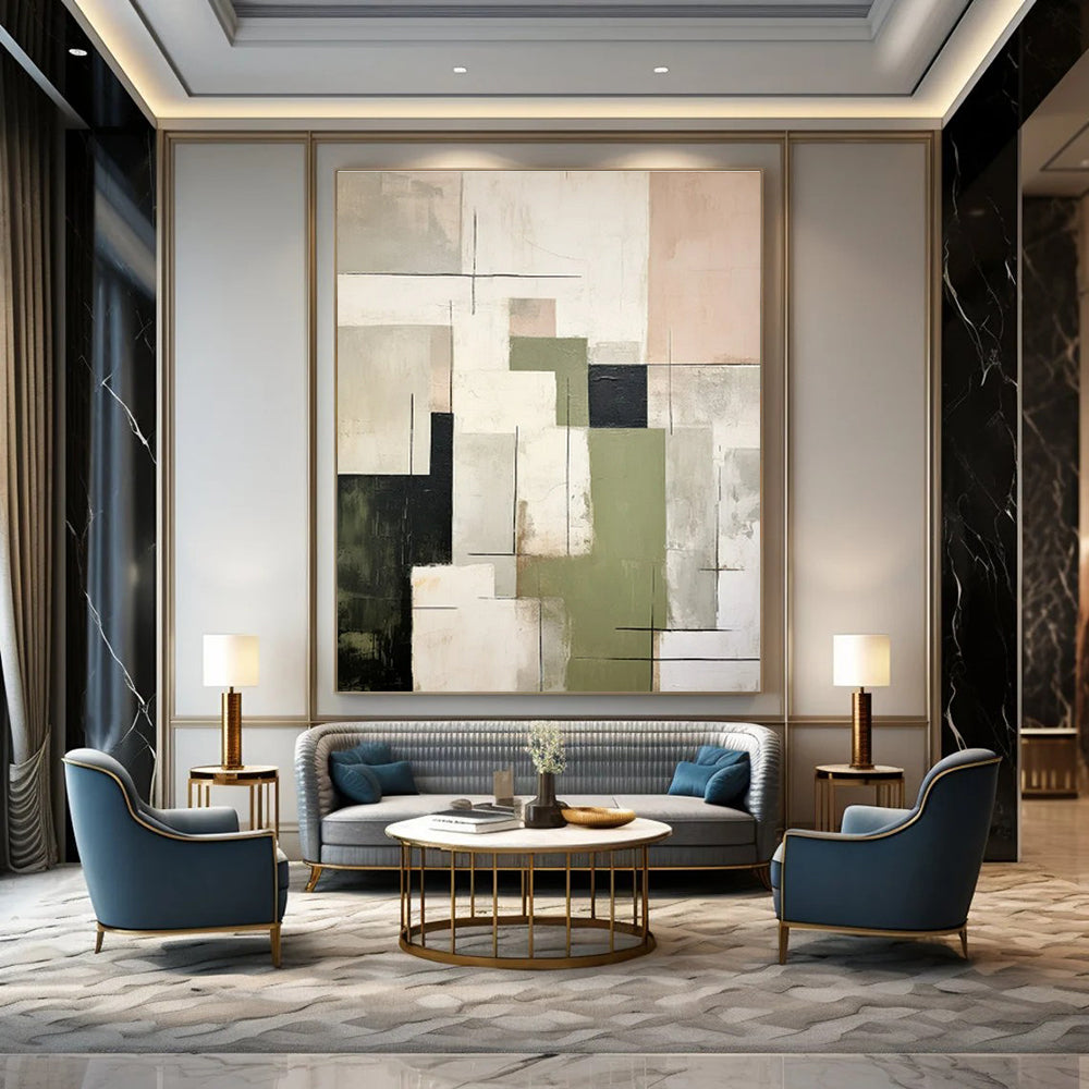 Mixed Neutrals, Geometric Shapes & Lines - "Structured Serenity" - Abstract Oil Painting CT1445