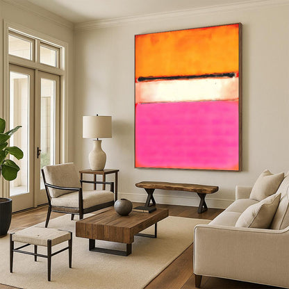 “Orange, Black, White & Pink Color Fields” - Abstract Color Block Painting On Canvas DKH1608