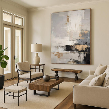 “Gray - White - Gold Abstract” ，Abstract Acrylic Painting CT0863