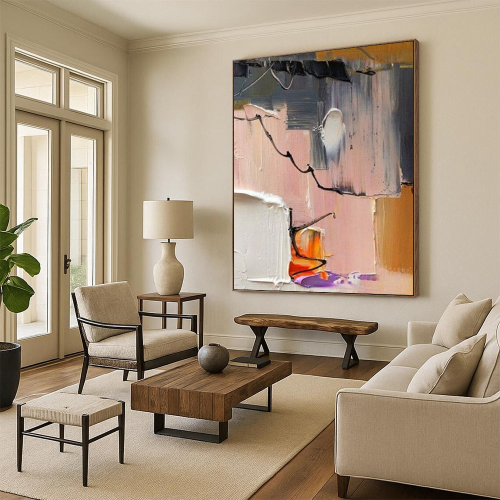 “Pink Abstract Story - Pink, Orange, Purple Geometric Abstraction” Painting On Canvas DTP270