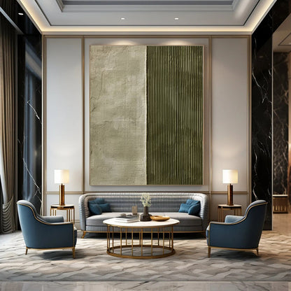 Grey - Green Split Texture - Minimalist Textured Acrylic Painting CT1383