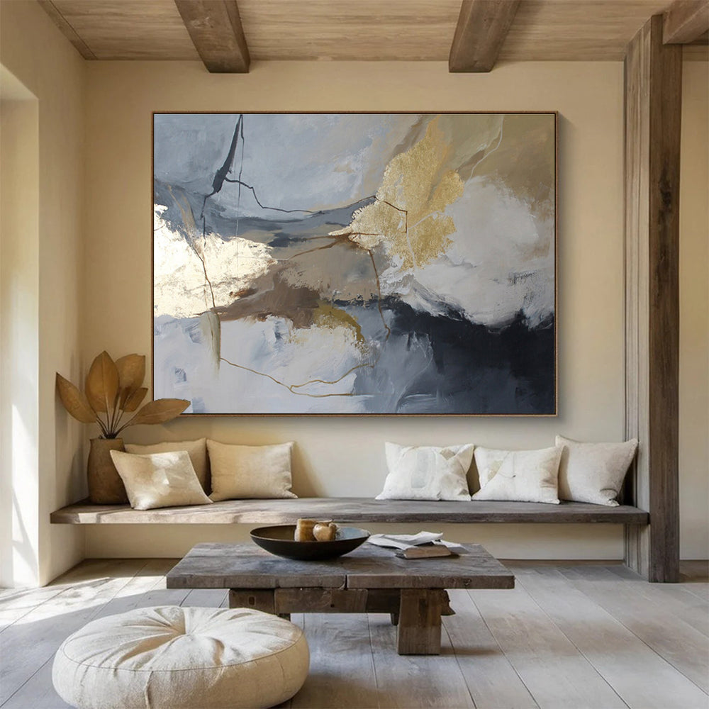 “Muted Tones & Gold Abstract” Abstract Acrylic Painting On Canvas DKH519