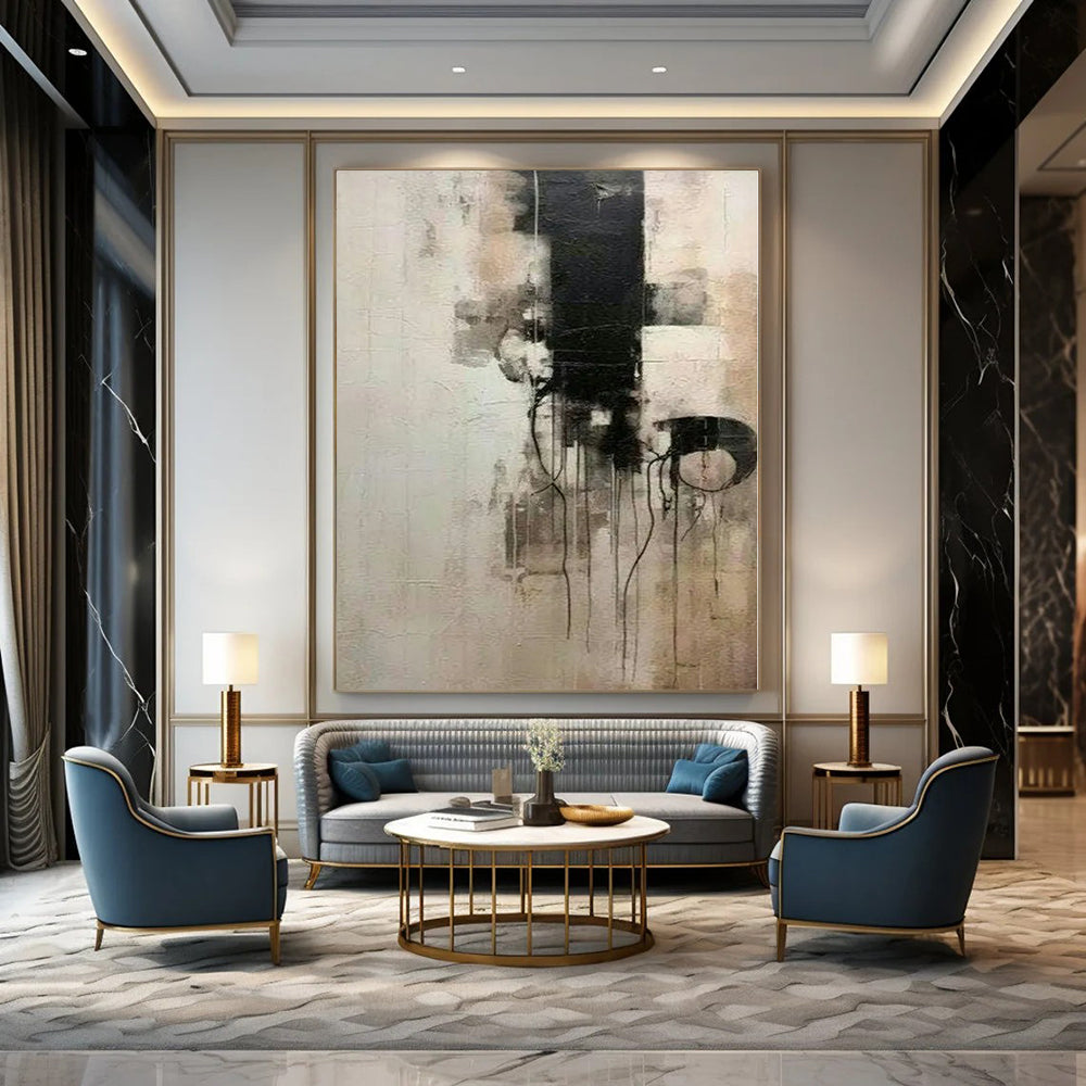 Black and White Dripping Shapes - Abstract Oil Painting CT1214