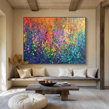 “Rainbow Confetti Burst” - Multicolor, Dotted Abstract Expressionist Painting On Canvas DKH702