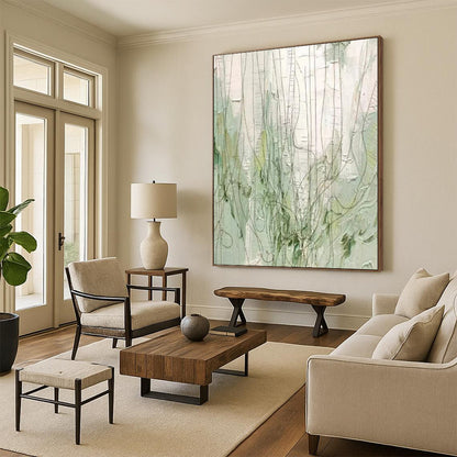 Green & White Textured Lines - Abstract Line - Art Painting On Canvas CT2280