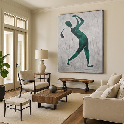 “Abstract Golfer Silhouette” – Minimalist Oil Painting On Canvas CT2162