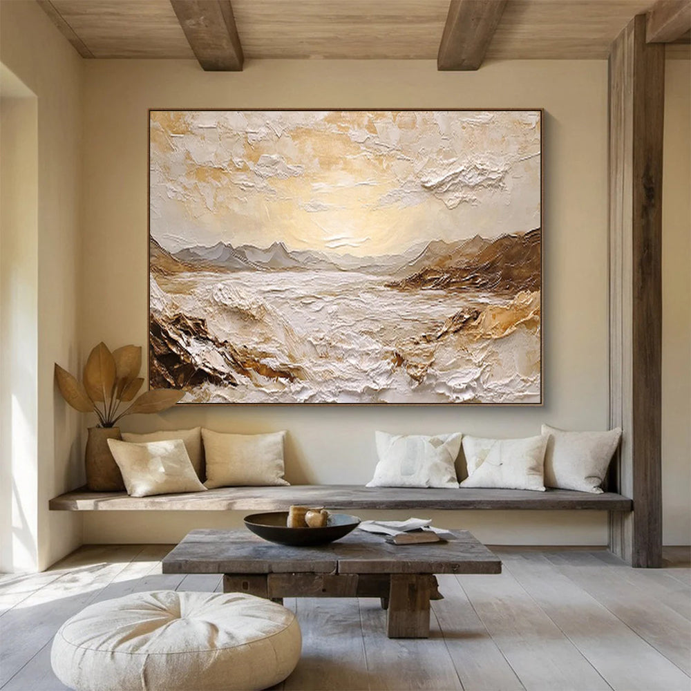 “Textured Golden Landscape” Impasto Scenic Painting On Canvas DKH458
