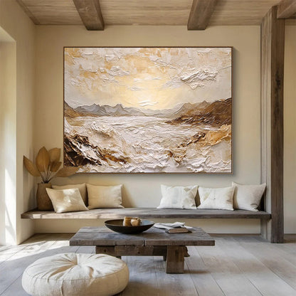 “Textured Golden Landscape” Impasto Scenic Painting On Canvas DKH458