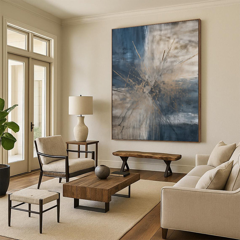 “Blue - Brown Abstract Burst” - Abstract Expressionist Painting On Canvas DTP119