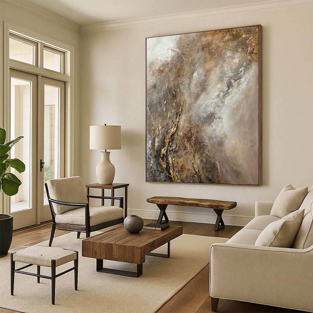 “Neutral Gold Abstraction” - Neutral & Gold Abstract Painting On Canvas CT2247