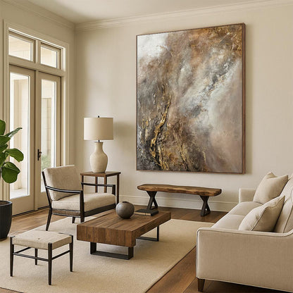 “Neutral Gold Abstraction” - Neutral & Gold Abstract Painting On Canvas CT2247