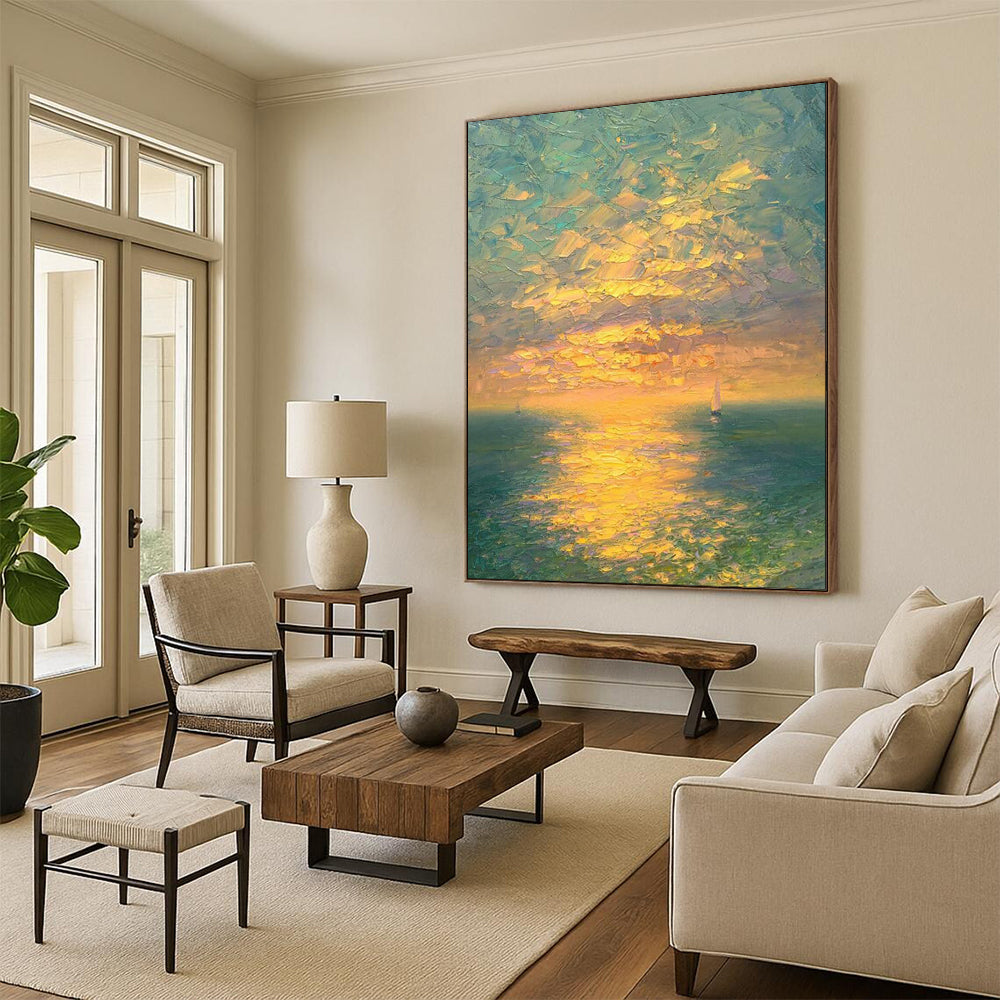 “Sunset Sail Impasto” – Impressionistic Oil Seaside Scene CT2070
