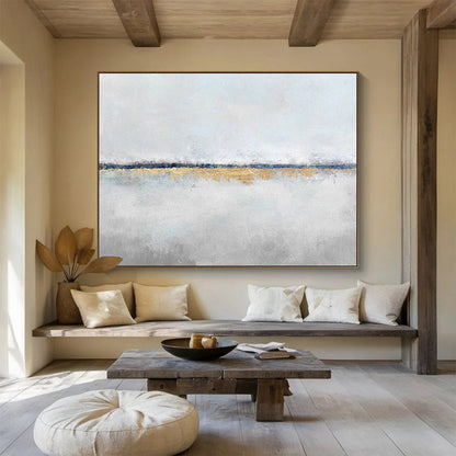Subtle Gold Horizon on Gray Abstract Painting On Canvas DKH219