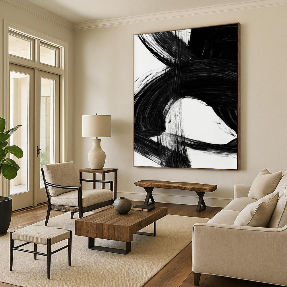 “Energetic Black Ink Wave” - Vibrant Black Ink Abstract Painting On Canvas DTP196