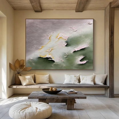 Pastel Textured Clouds - Gray, Green & Yellow Abstract Painting On Canvas DKH918