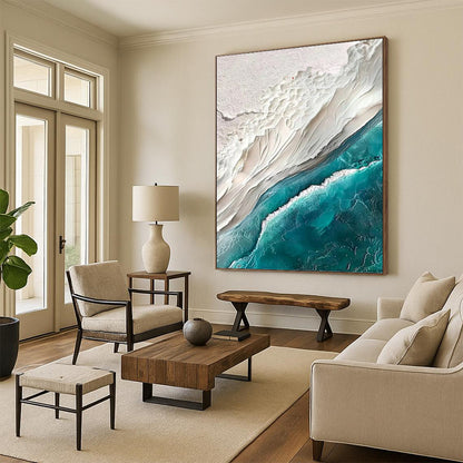 White Sand and Turquoise Sea Impasto - Textured Landscape Painting On Canvas DKH1394
