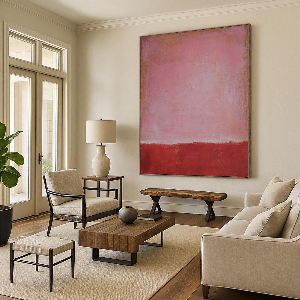 “Pink & Red Color Field” - Abstract Painting On Canvas CT2321
