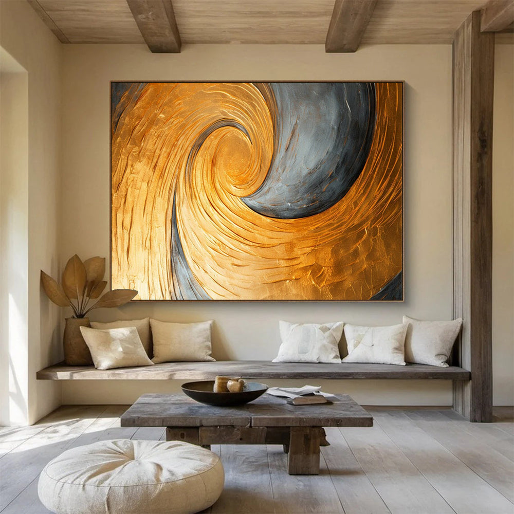 Golden and Gray Swirl - Abstract Textured Painting On Canvas DLZ176