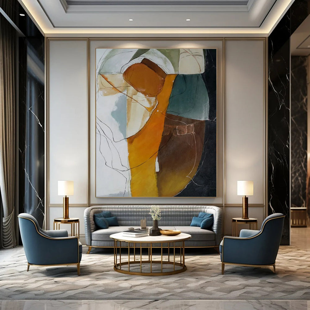 Earth Tones, Abstracted Forms & Lines - "Organic Abstraction" - Mixed - media Abstract Painting CT1457