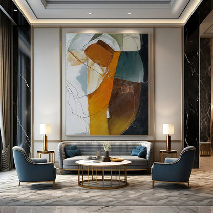 Earth Tones, Abstracted Forms & Lines - "Organic Abstraction" - Mixed - media Abstract Painting CT1457