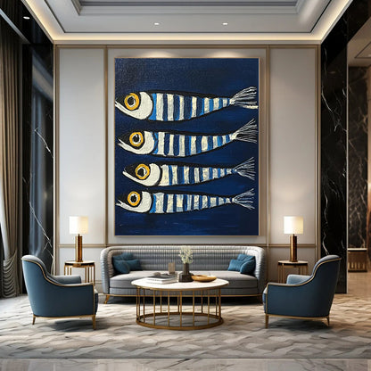 “Striped Fish on Blue” – Naive Art Painting CT1189