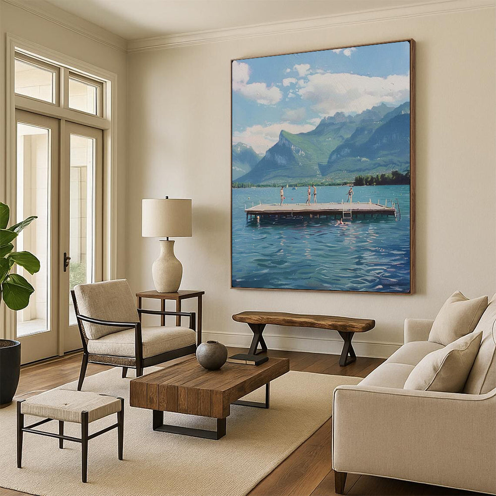 “Lakeside Mountain Retreat” – Realistic Landscape Painting On Canvas CT2119